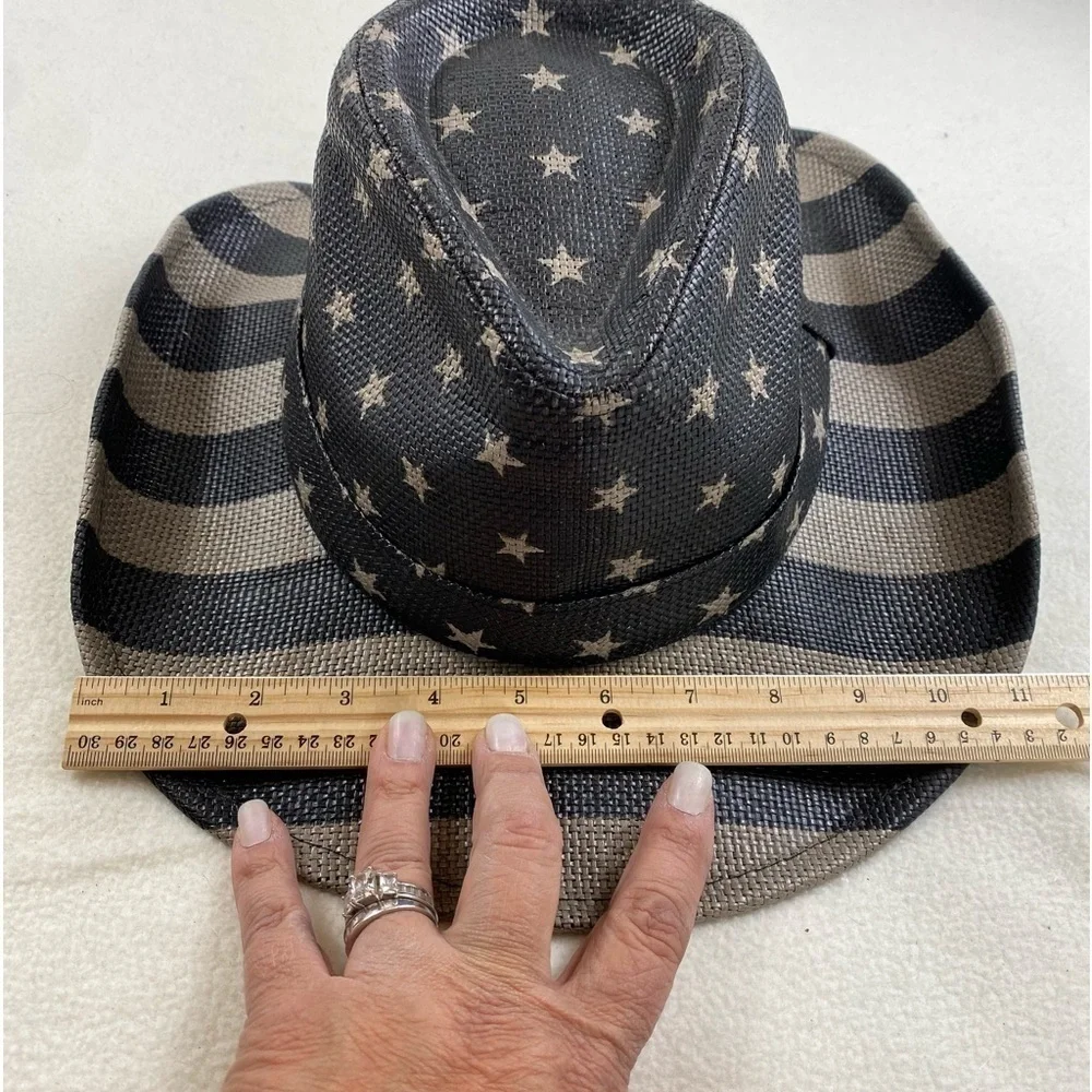 USA Flag Design Cowboy Hat‎ Khaki and Dark Gray Stripes and Stars One Size